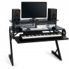 Studiový stůl, šuplík pro klaviaturu, vyvýšená plocha pro monitor / repro, 2x 3U 19" rackové vložky.