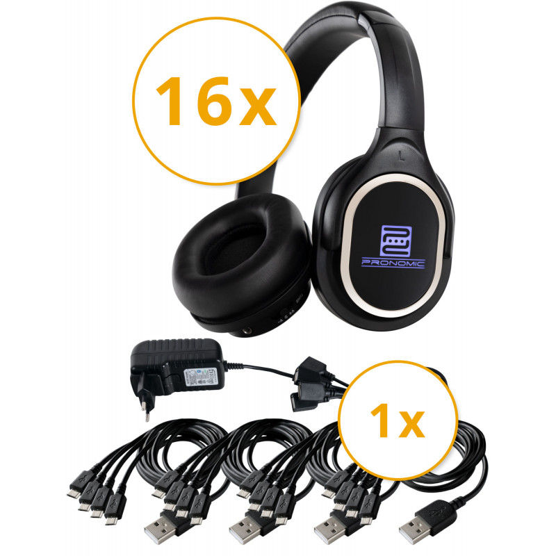 Pronomic SDH-340/16 USB-C Silent Disco V2 Set 16x sluchátka