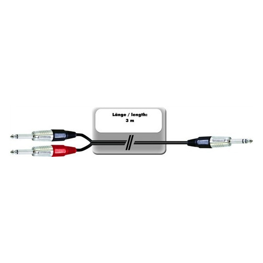 Kabel AK-30 Jack 6,3 stereo - 2x Jack 6,3 mono, 3 m