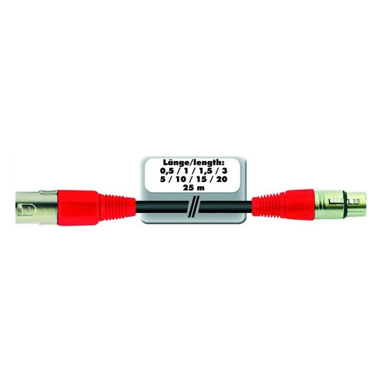 Kabel MC-30R, zástrčka - zásuvka, XLR, symetrický, červený, 3m