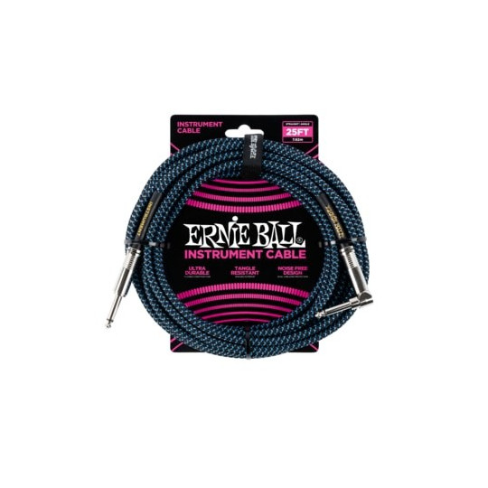 Ernie Ball 25FT STRGHT/ANGLE BRAIDED BLK/BLUE CABLE