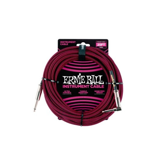 Ernie Ball 25FT STRGHT/ANGLE BRAIDED BLK/RED CABLE