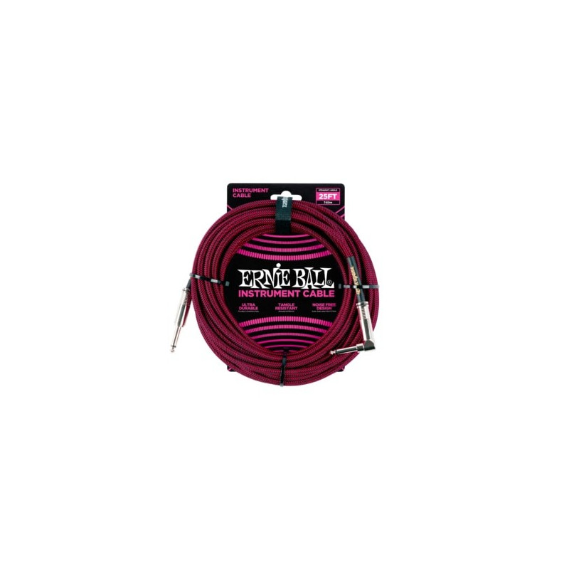 Ernie Ball 25FT STRGHT/ANGLE BRAIDED BLK/RED CABLE