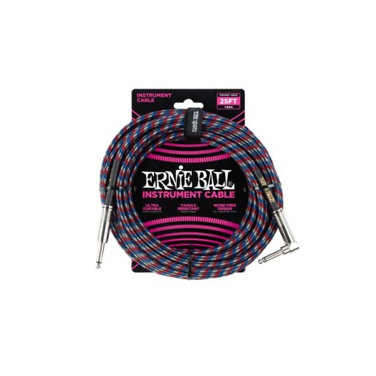 Ernie Ball 25FT STRGHT/ANGLE BRAIDED BLK/RED/WHT/ B