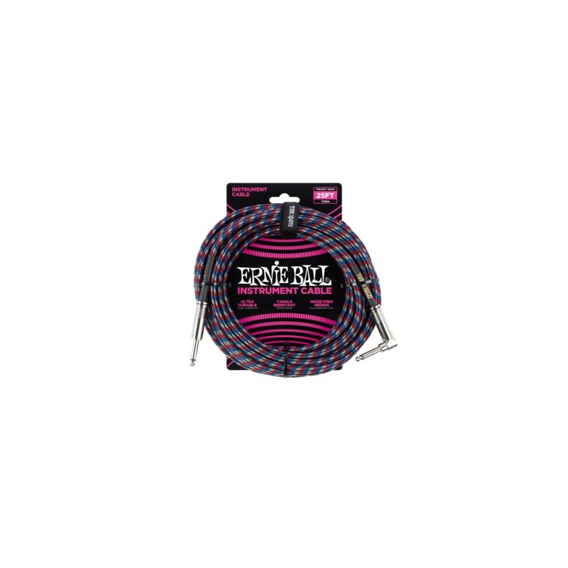 Ernie Ball 25FT STRGHT/ANGLE BRAIDED BLK/RED/WHT/ B