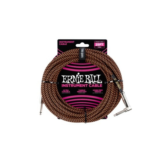 Ernie Ball 25FT STRGHT/ANGLE BRAIDED BLK/ORANGE CAB