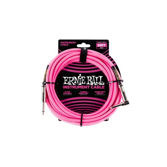 Ernie Ball 25FT STRGHT/ANGLE BRAIDED NEON PINK CABL