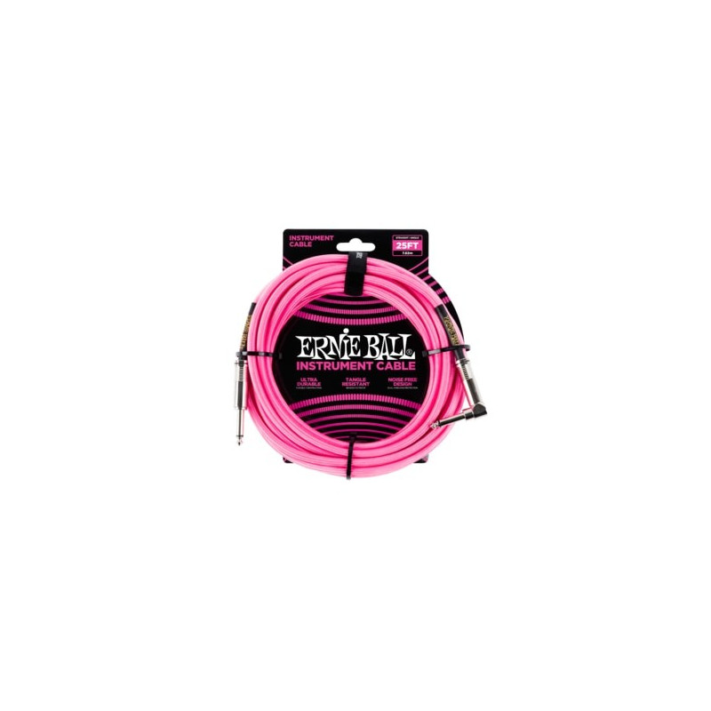 Ernie Ball 25FT STRGHT/ANGLE BRAIDED NEON PINK CABL