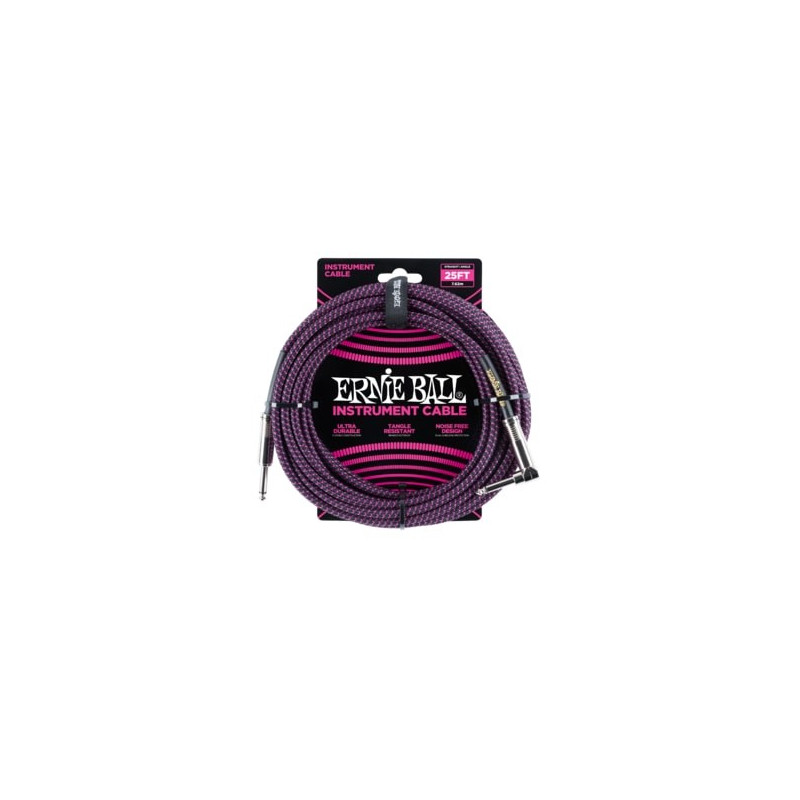 Ernie Ball 25FT STRGHT/ANGLE BRAIDED BLK/PURPLE CAB