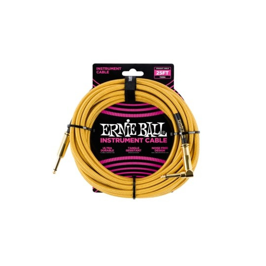 Ernie Ball 25FT STRGHT/ANGLE BRAIDED GOLD CABLE BLK