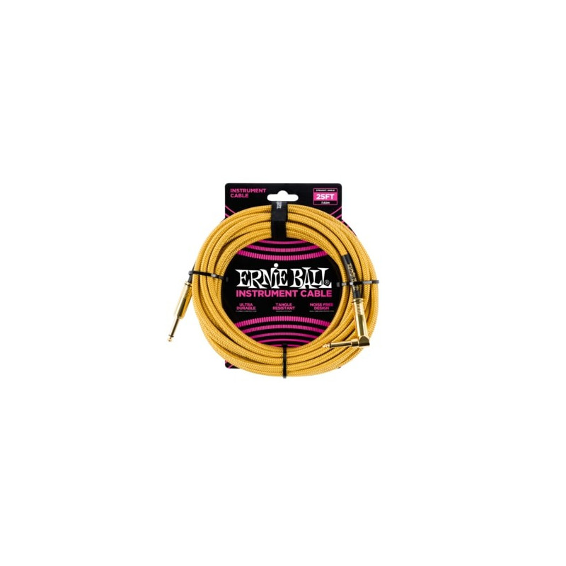 Ernie Ball 25FT STRGHT/ANGLE BRAIDED GOLD CABLE BLK