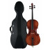 3/4-violoncello s přední deskou z masivního smrkového dřeva, zadní deska a luby z javoru, hmatník kolíky a sedlo z ebenového dřeva, 4 ocelové struny, včetně dolaďovačů, délka: 116 cm, hmotnost: cca. 2,8 kg, rozměry pouzdra (DxŠxV): 125 x 31 x 47 cm, matný lak.