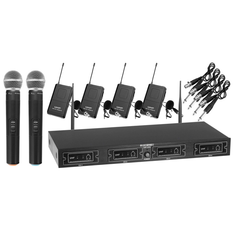 McGrey UHF 2V2I - 4 kanálový bezdrátový SET4, 2x ruční, 4 x klopový mikrofon a 4x bodypack