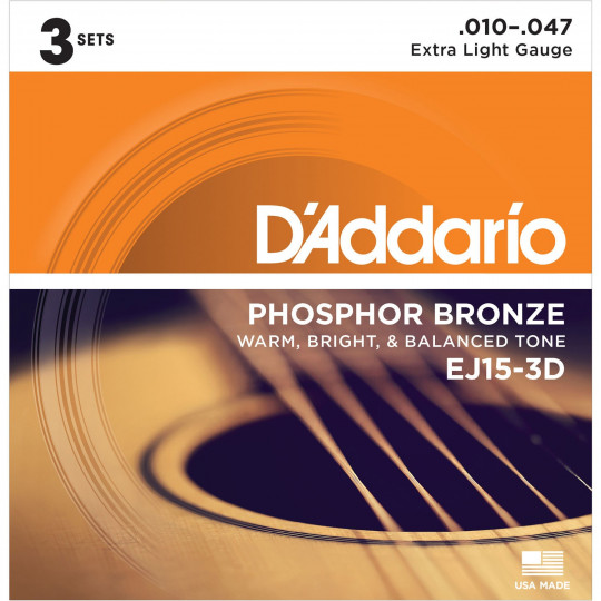 D&#039;Addario EJ15-3D Extra Light Phosphor Bronze Multi-Pack