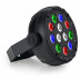 Párty reflektor v kompaktním formátu s napájením přes USB, bodové světlo RGBW pro společenské místnosti, zahradní párty a mobilní DJe, 12 LED s výkonem 1 watt, napájení přes USB napájení, integrovaný mikrofon pro ovládání pomocí hudby, plastové pouzdro a montážní konzola z kovu.